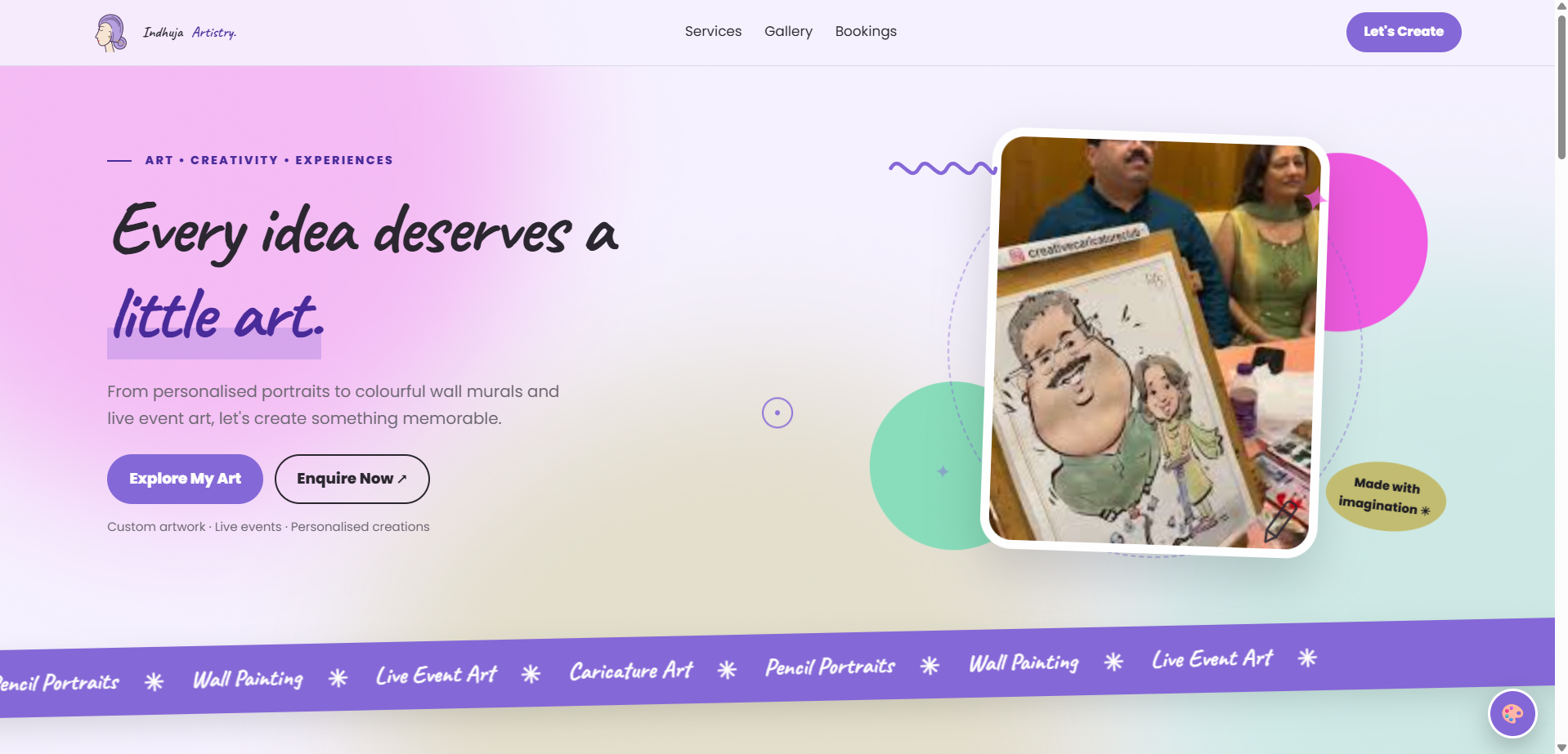 Indhuja Artistry website homepage